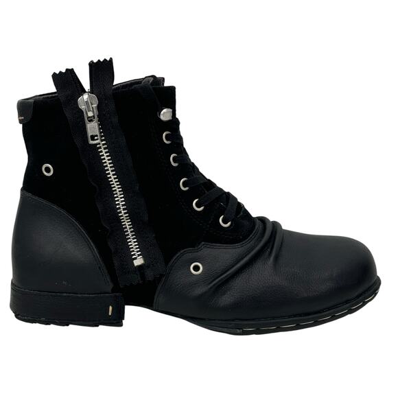 OTTO ZONE Moto Leather Suede Boots Men's 10 Black Streetwear Double Zip Biker - Picture 2 of 14